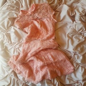 Pale Coral Lace Dress Sweetheart/Mock Neck